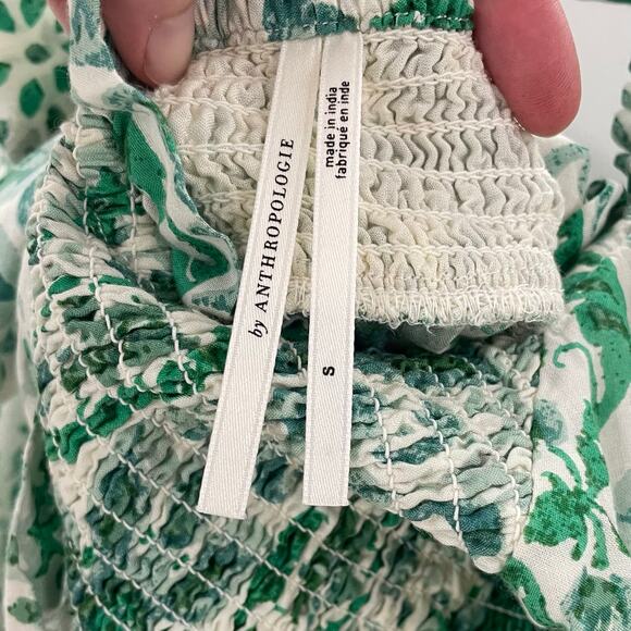 By Anthropologie Puff Sleeve Smocked Midi Dress Mint Green S - Picture 7 of 11
